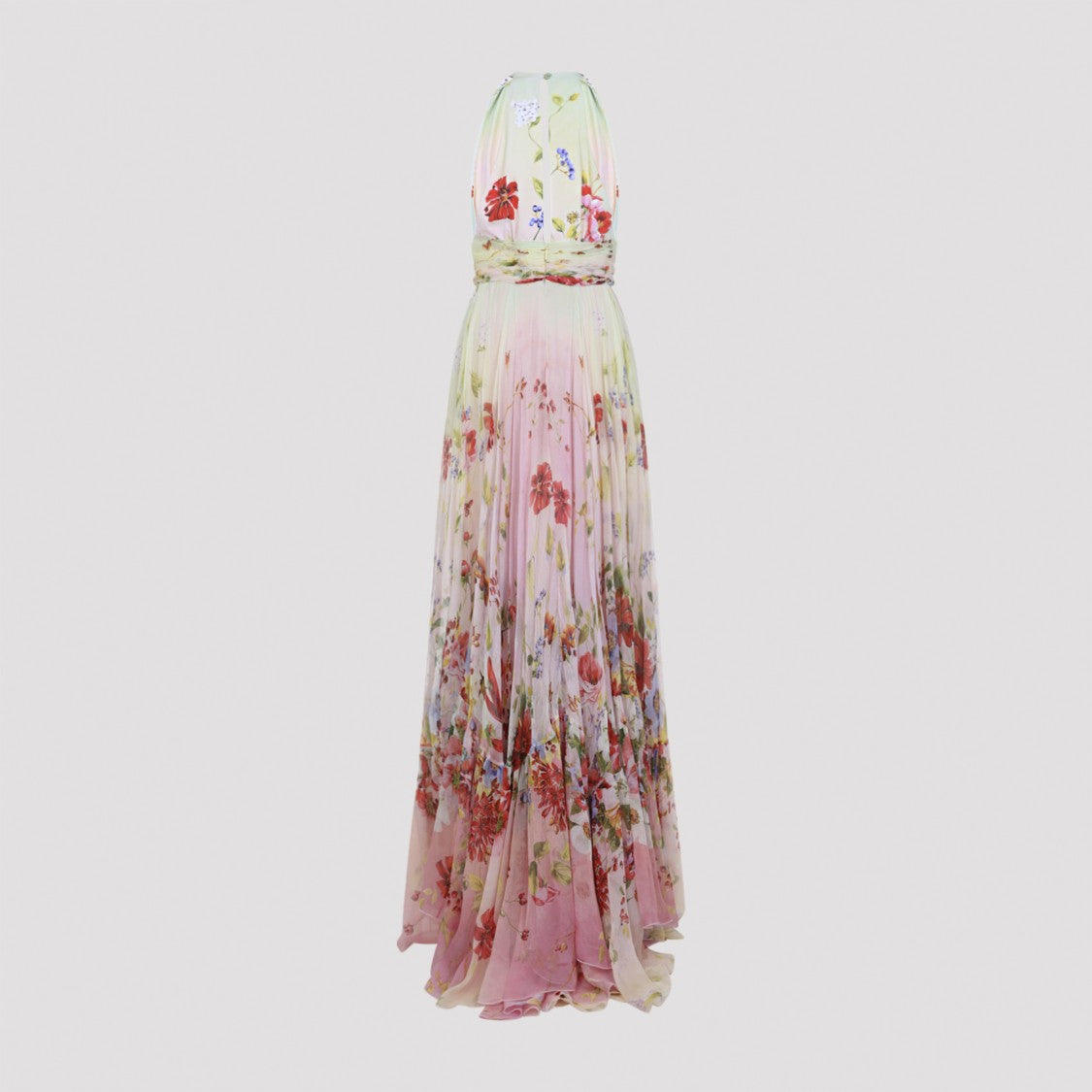 Roberto Cavalli Silk Maxi Dress With Deep V-Neckline And Floral Print