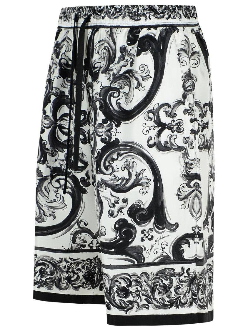 Dolce & Gabbana Maiolica' Black Silk Bermuda Shorts