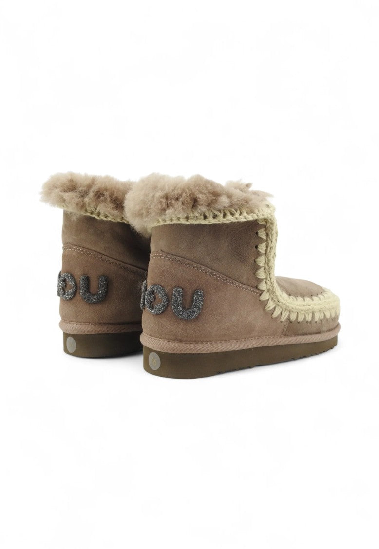 Mou Glitter Logo Sheepskin Ankle Boots