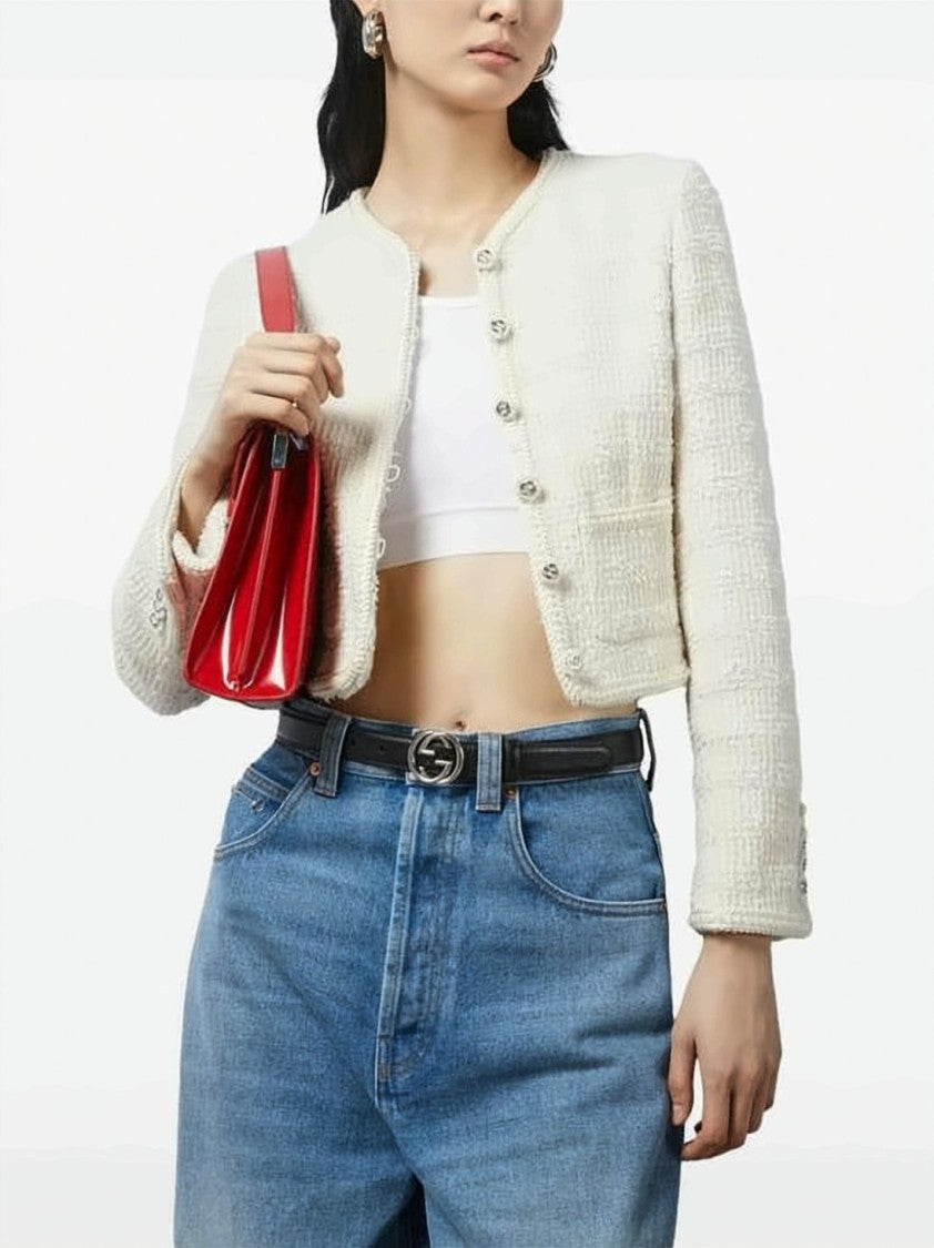 Gucci Cropped Textured Wool And Polyamide Blend Jacket