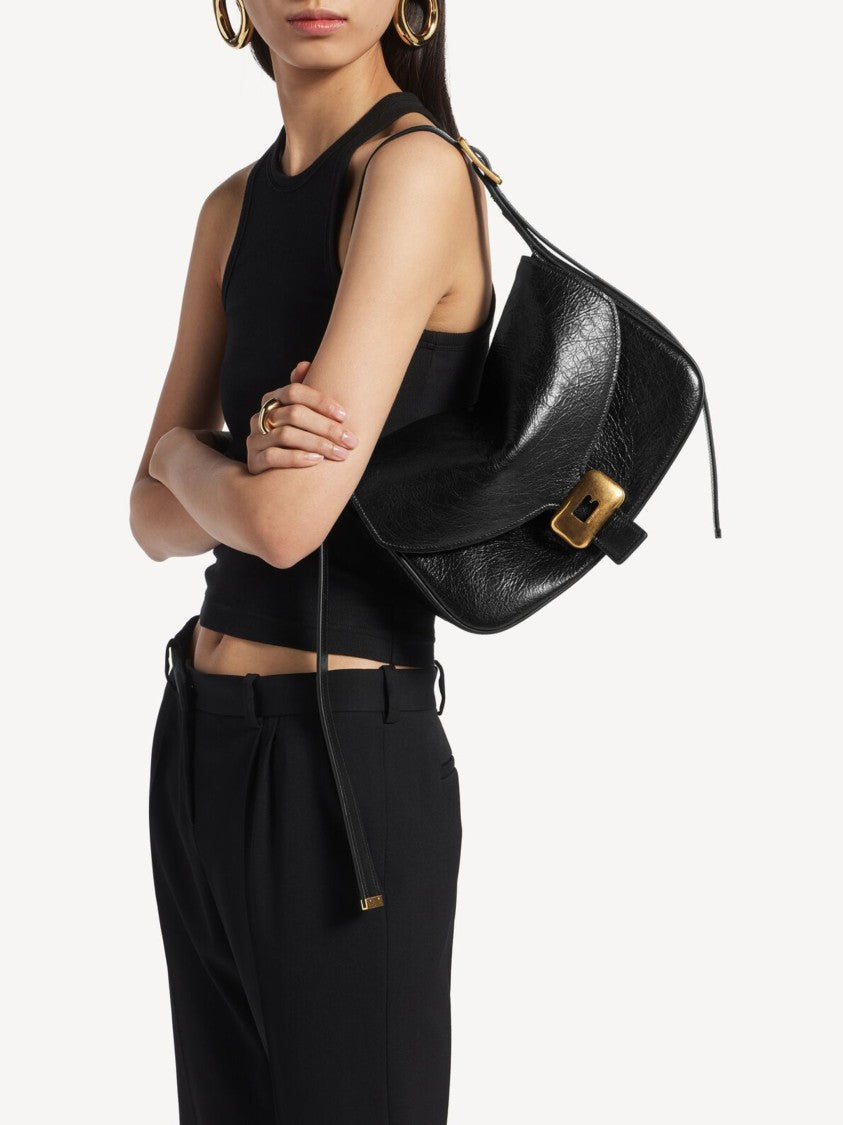 Balenciaga Black Clicca Structured Slouchy Leather Bag