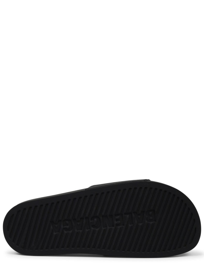 Balenciaga Contoured Black Slip-On Sandal With Bold Logo Print
