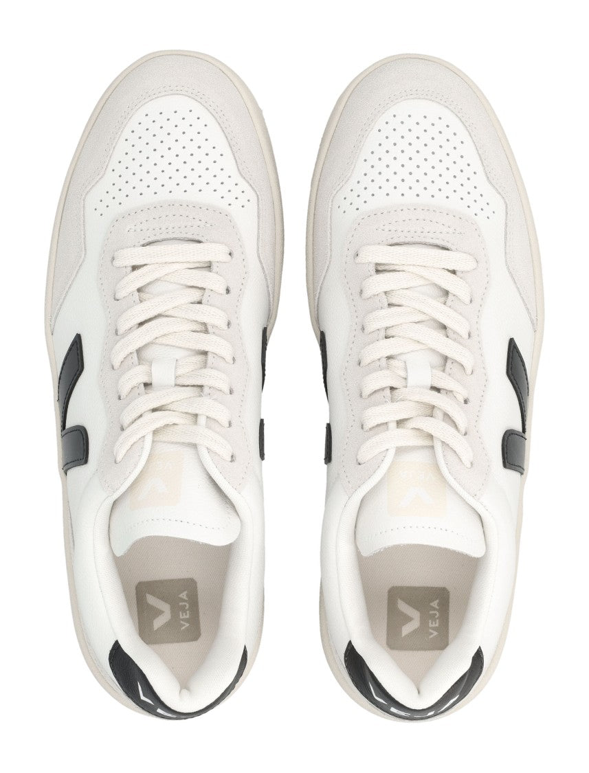 Veja V-90 White And Black Leather Sneakers