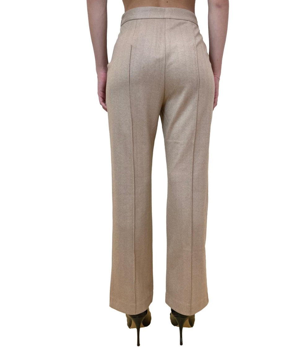 Max Mara Tailored Beige Straight-Leg Pants With Design