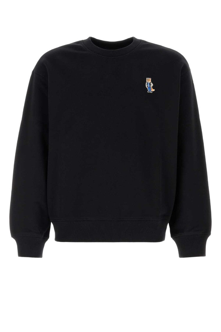 Maison Kitsuné Relaxed-Fit Black Cotton Sweatshirt With Embroidered Fox Patch