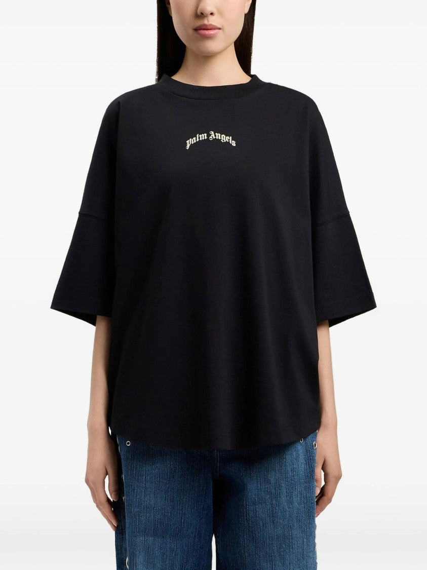 Palm Angels Black Curved Logo Over Boxy Tee