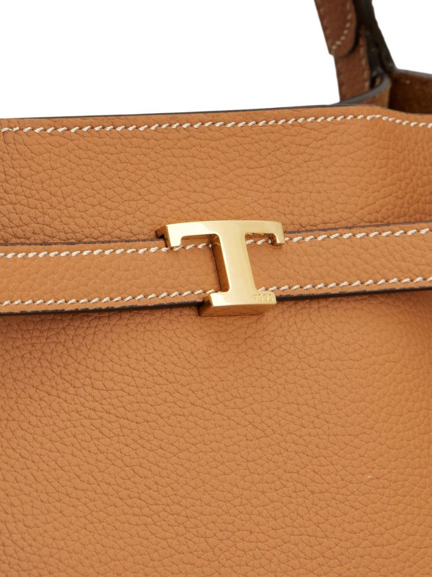 Tod's Brown Pebble Grain Buckle Strap Bag