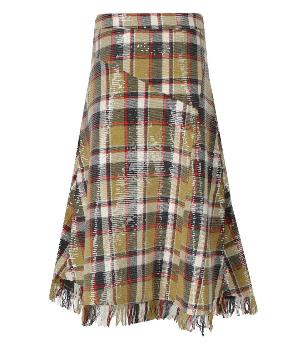 Essentiel Antwerp Iplaid Beige Midi Skirt