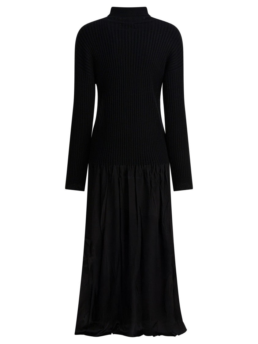 Max&Moi Gathered Black Dress With Ribbed Knit Bodice
