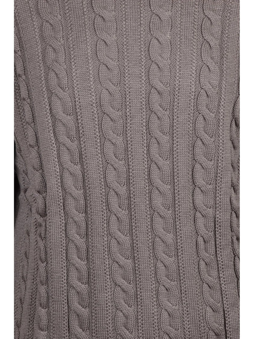 Filippo De Laurentiis Grey Extrafine Merino Wool Cable Knit Sweater