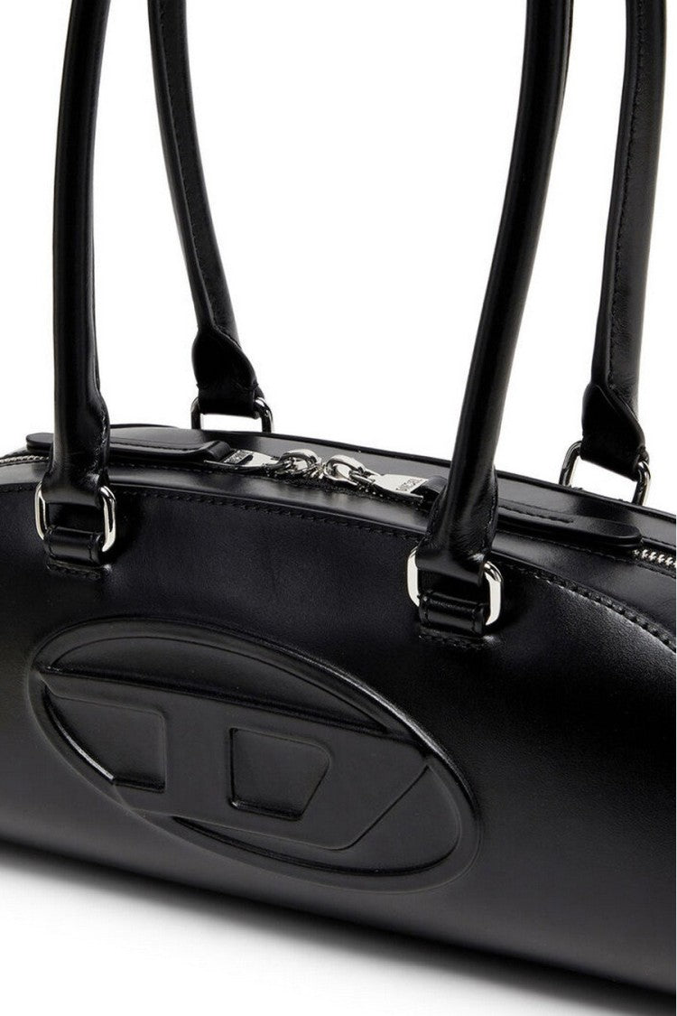Diesel Black Cutout D-Logo Dual Top Handle Leather Shoulder Bag
