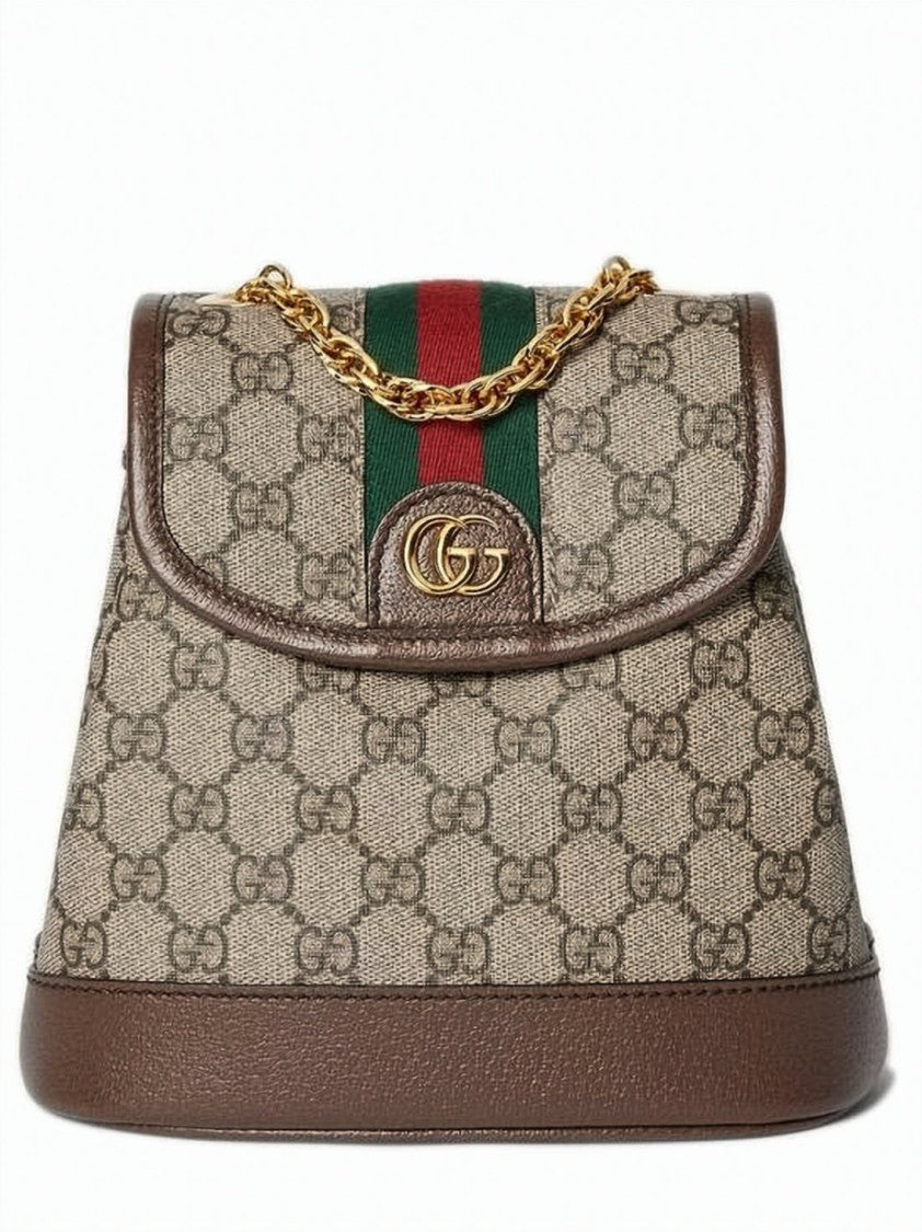 Gucci Signature Monogram Canvas Backpack With Gold-Tone Accents