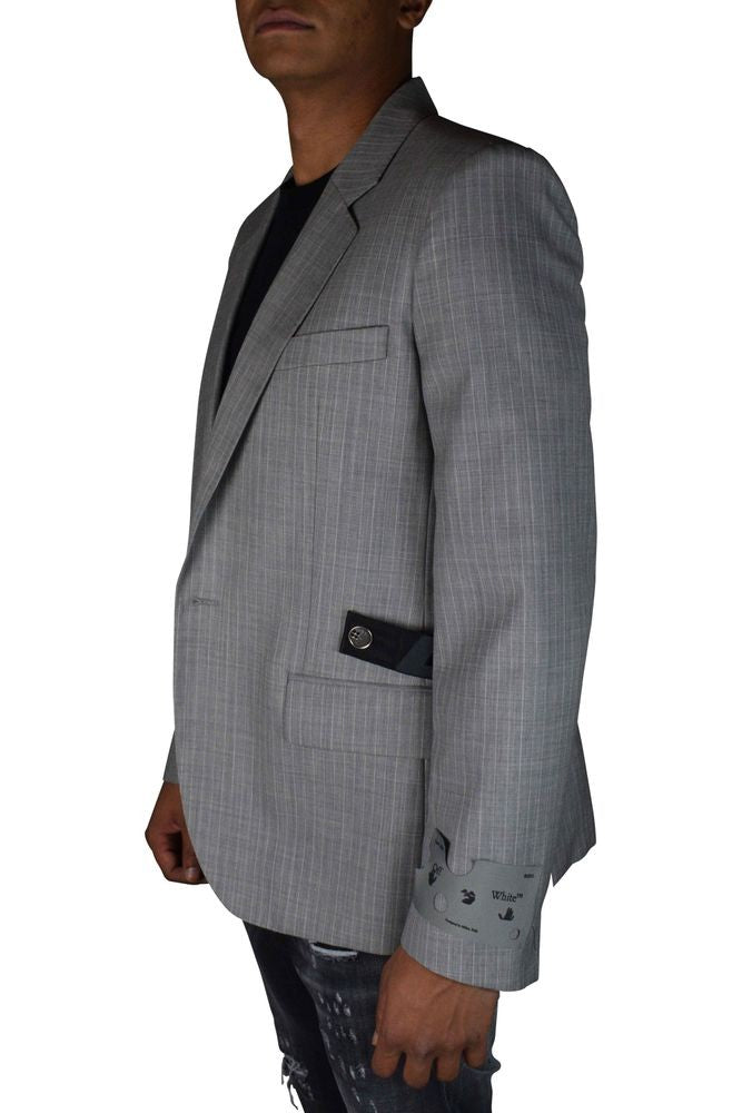 Off-White Pinstriped Wool Blazer With Signature Detail