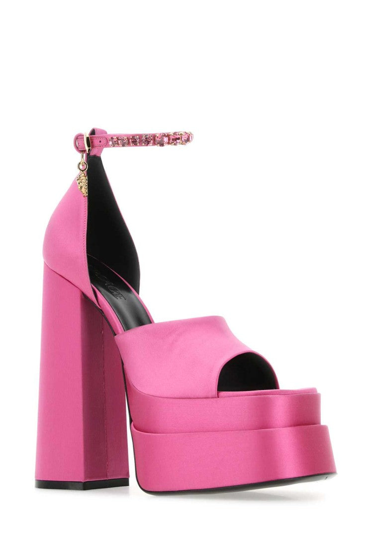 Versace Fuchsia Satin Medusa Aevitas Sandals