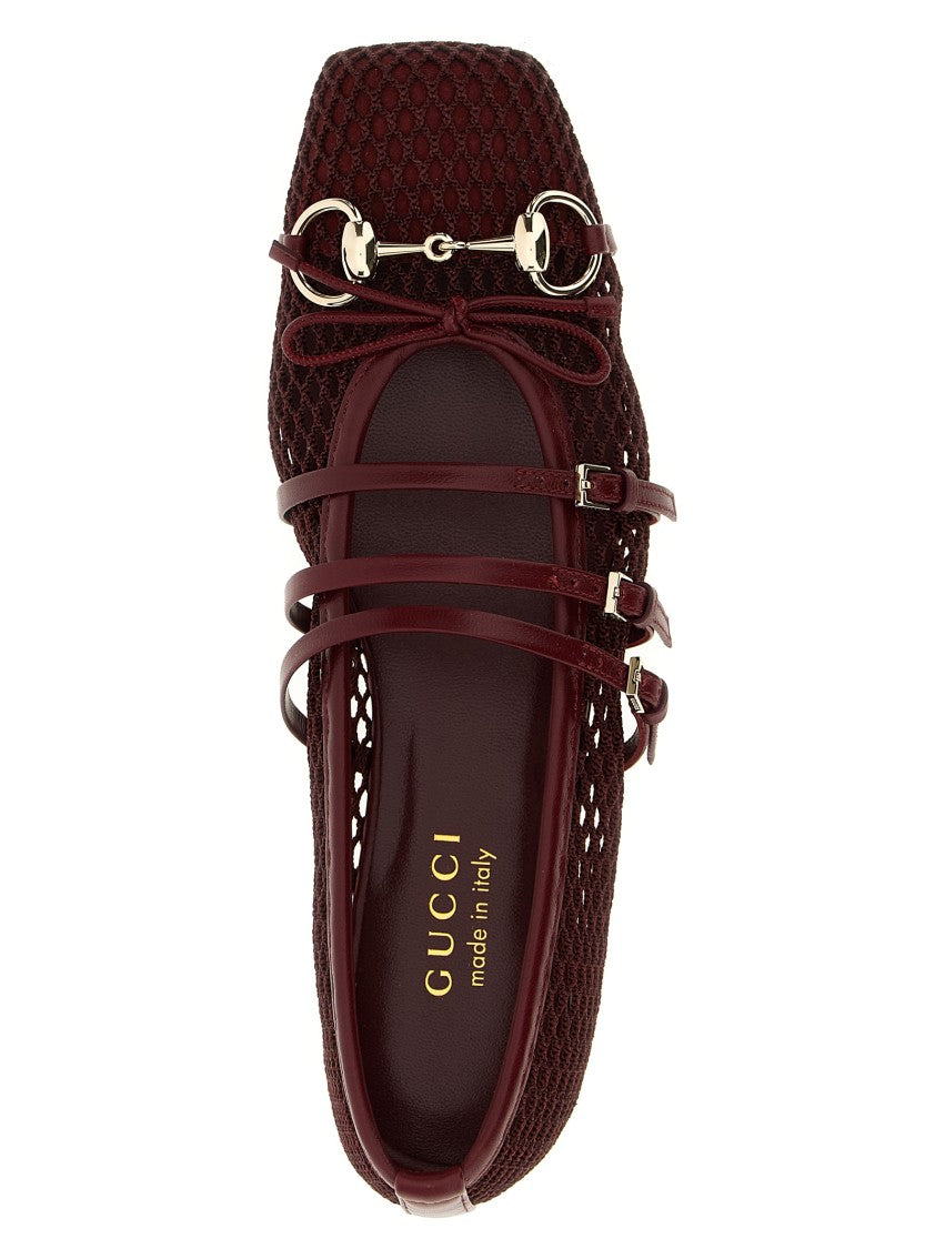 Gucci Red Anchor Mesh Ballet Flats