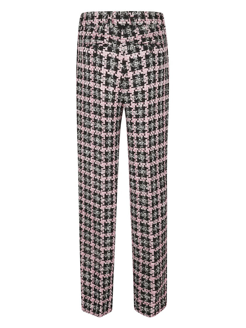 Msgm Houndstooth Pattern Trousers With Textured Finish