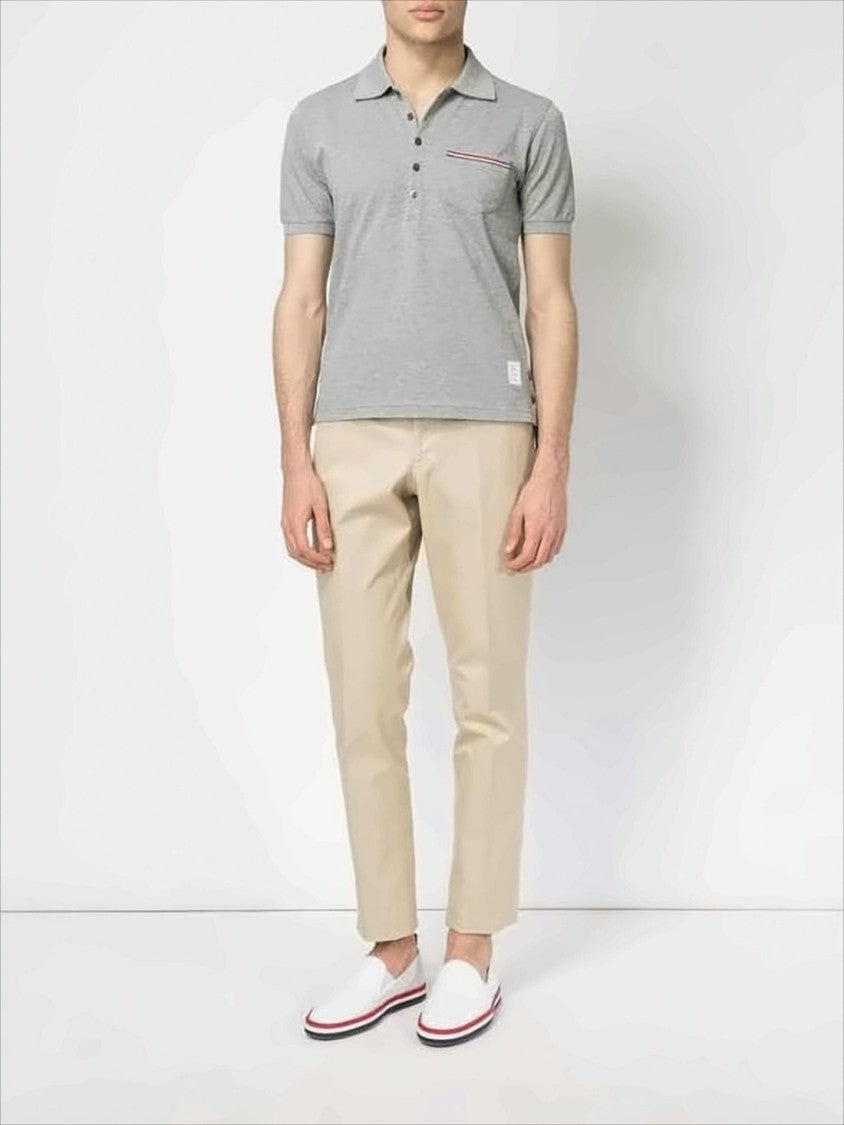 Thom Browne Classic Grey Polo Shirt With Tricolor Accents