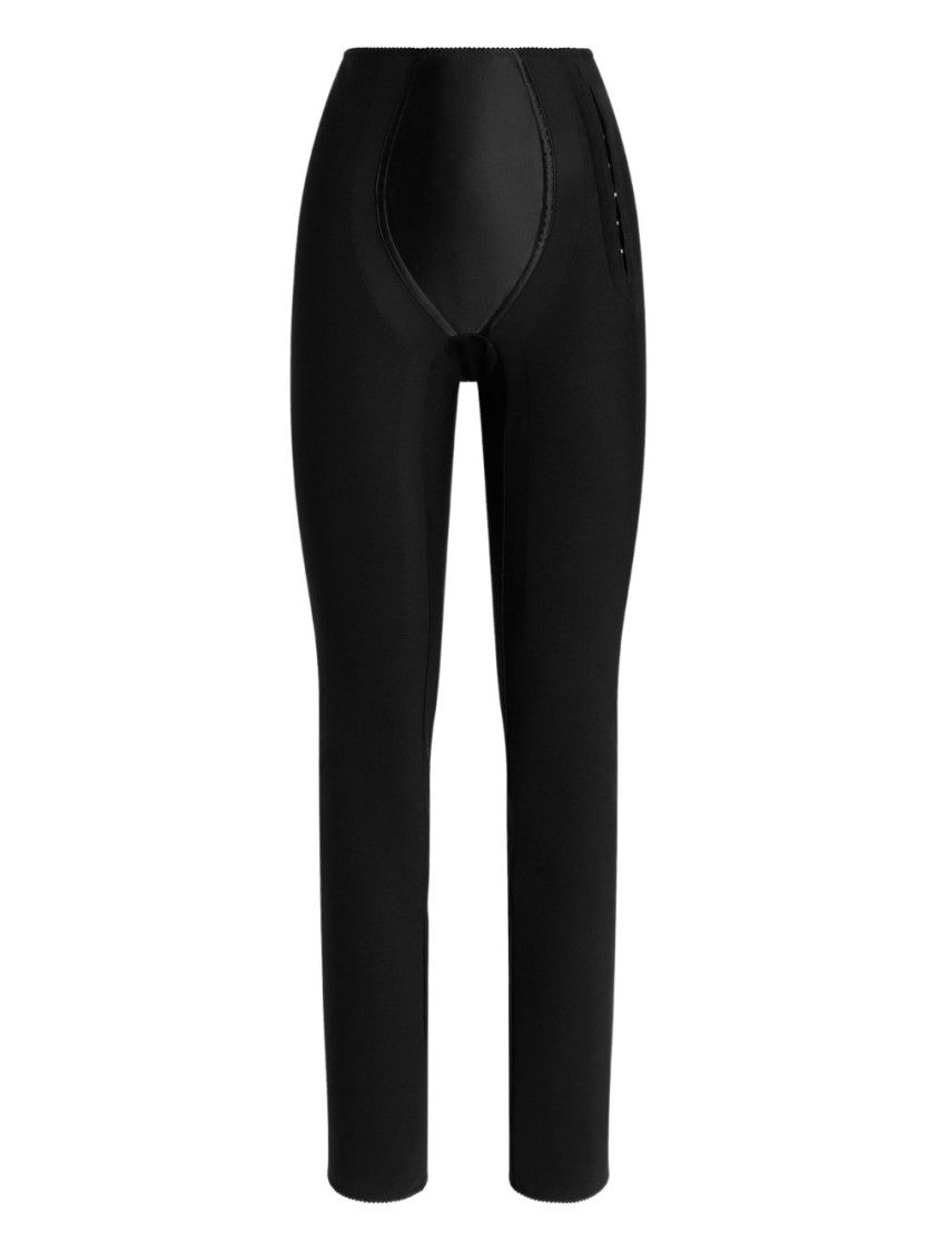 Dolce & Gabbana High-Waisted Black Satin Leggings With Scalloped Detail