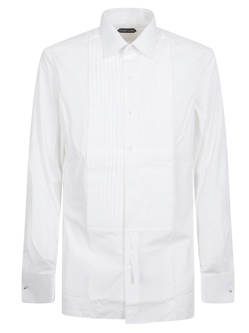 Tom Ford Classic Long-Sleeve Shirt With Pleated Front Panel And Pointed Collar
