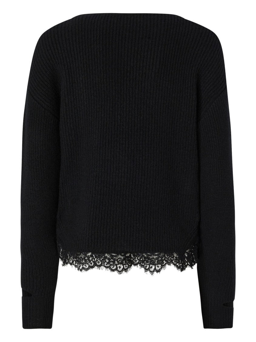 Pinko Cropped Black Sweatshirt With Textured Knit