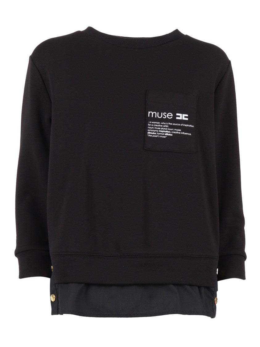 Elisabetta Franchi Layered Cotton Blend Top With Gold Accents