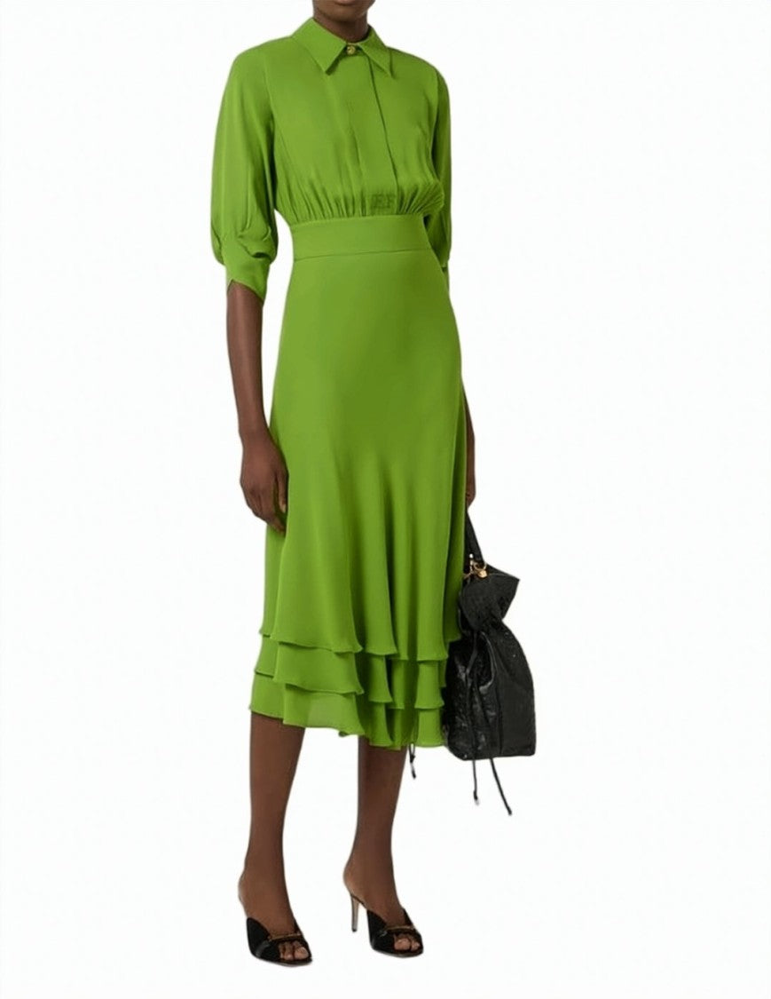 Elisabetta Franchi Viscose Georgette Ruffled Midi Dress