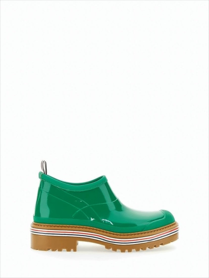 Thom Browne Glossy Green Pvc Boots With Chunky Sole And Tricolor Accents