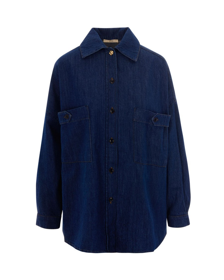 Sessùn Indigo Denim Overshirt With Jewel Button Accents