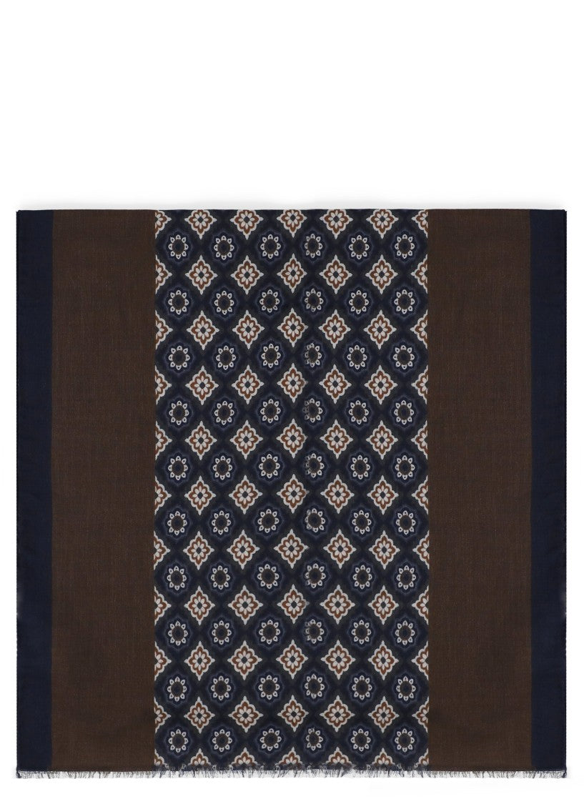 Altea Navy Blue Wool Geometric Scarf