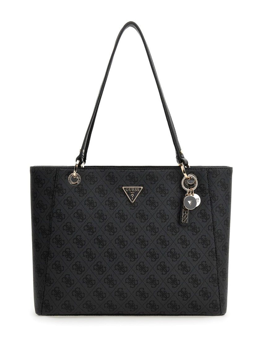Guess Shopper Bag In Black Logo Canvas