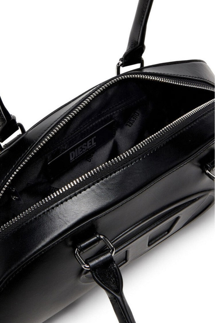 Diesel Black Cutout D-Logo Dual Top Handle Leather Shoulder Bag