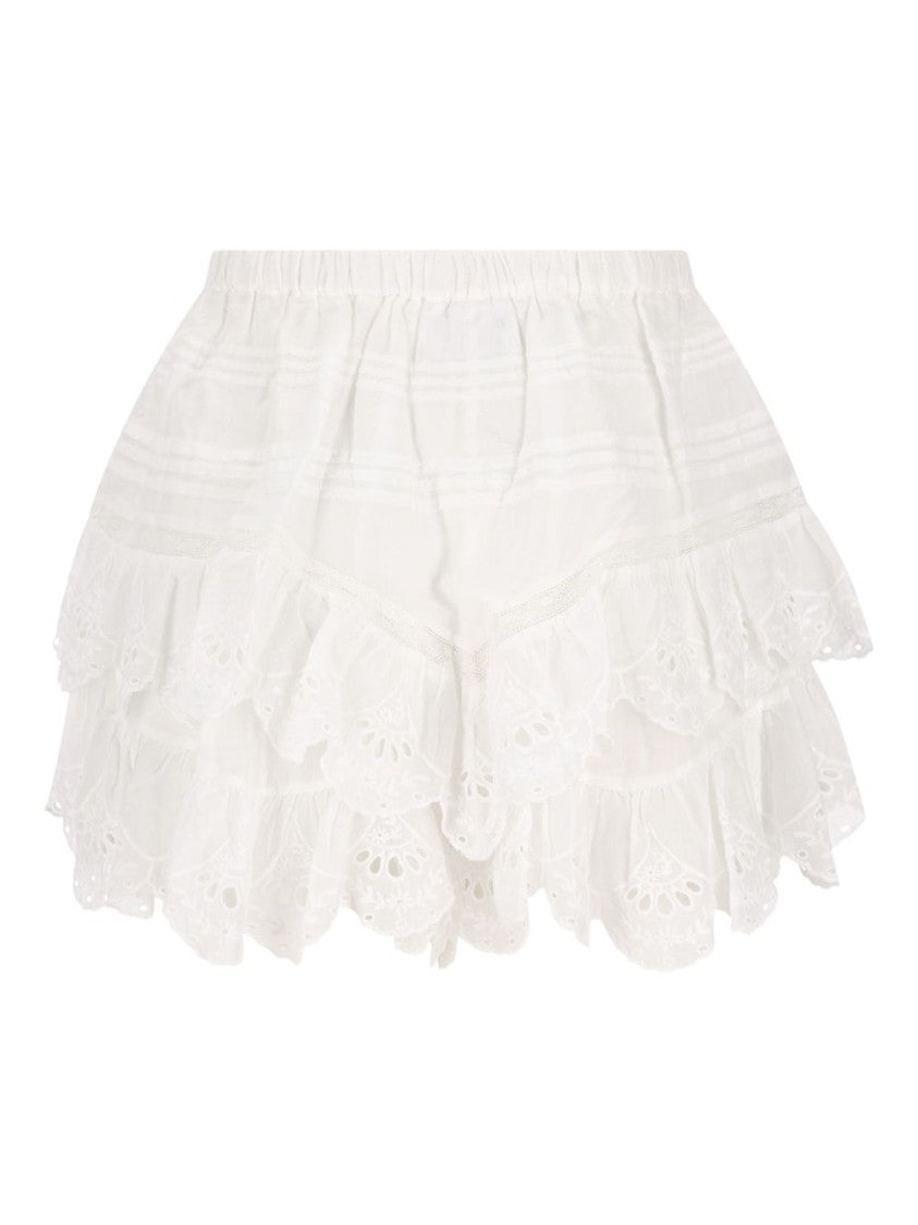 Isabel Marant Layered White Cotton Lace Shorts With Embroidery