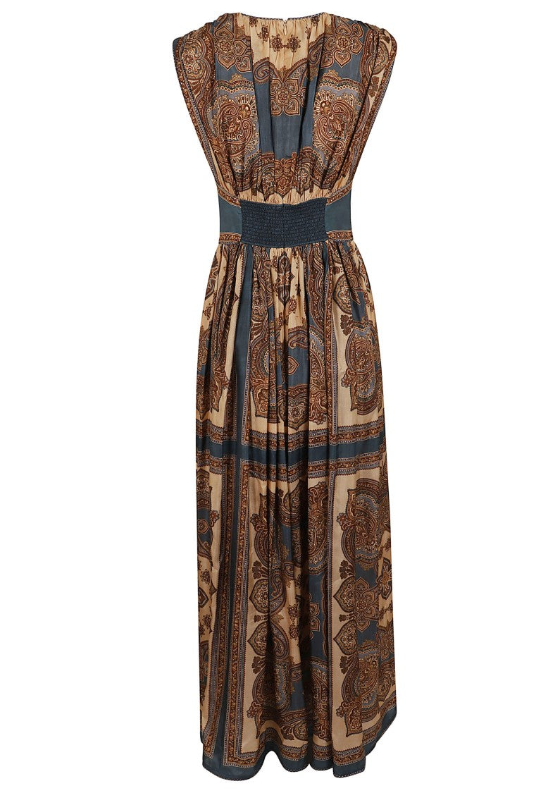 Zimmermann Mahon Waisted Maxi Dress With Paisley Pattern And Front Slits