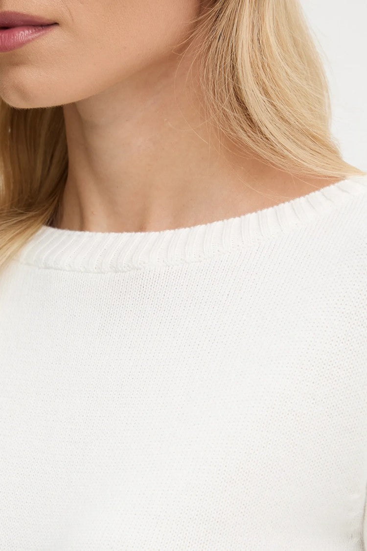 Max Mara Regular-Fit White Knit Sweater With Ribbed Detailing
