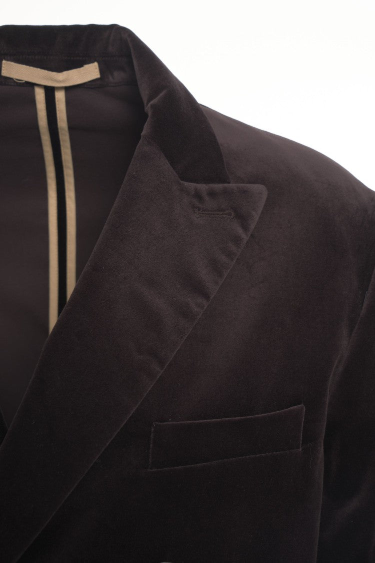 Paolo Pecora Double-Breasted Velvet Blazer With Wide Lapels And Classic Silhouette
