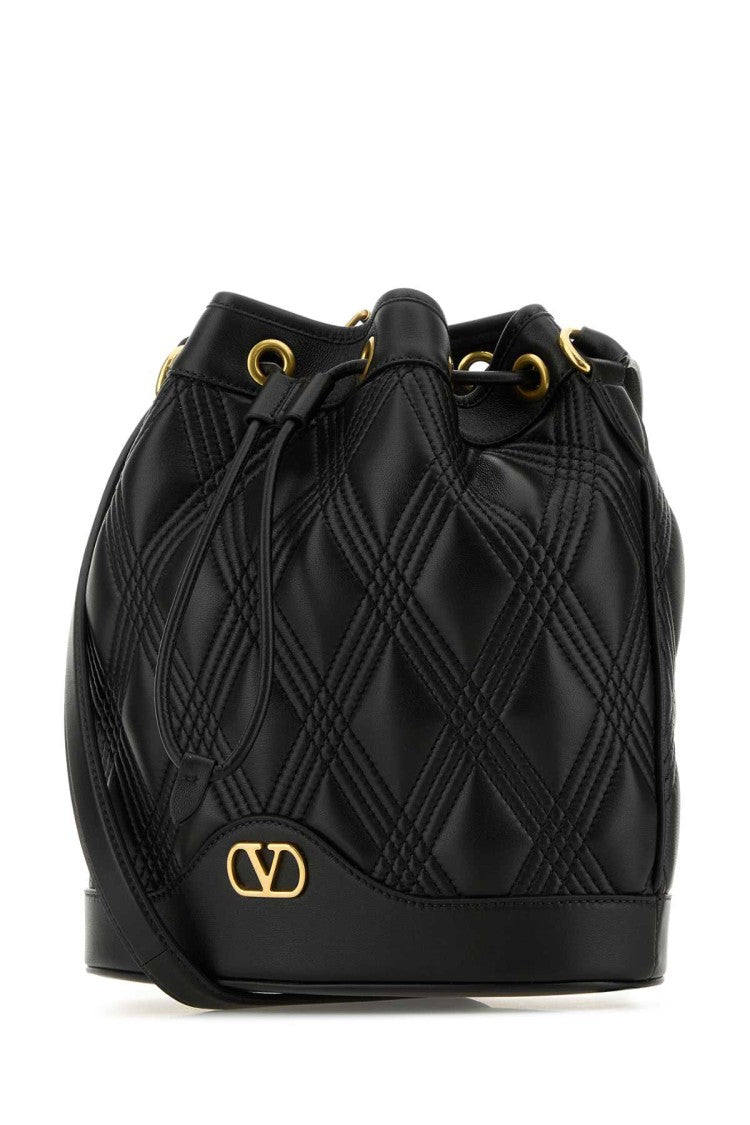 Valentino Garavani Black Nappa Leather Quiltie Bucket Bag