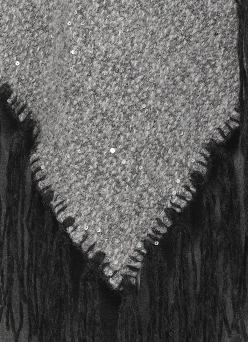 Peserico Textured Grey Cape With Lurex Motif And Fringed Hem
