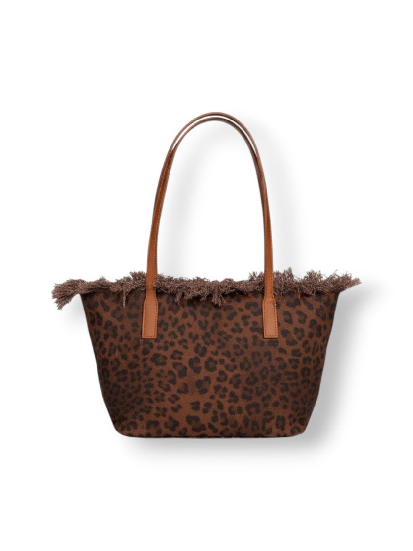 Mc2 Saint Barth Medium Leopard Print Tote Bag With Fringed Edge