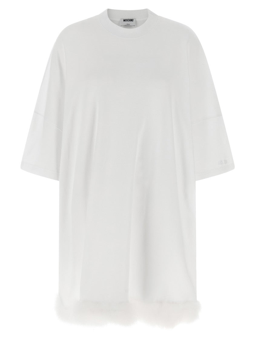 Moschino Heavy Cotton Mini T-Shirt Dress With Feather Hem Detail