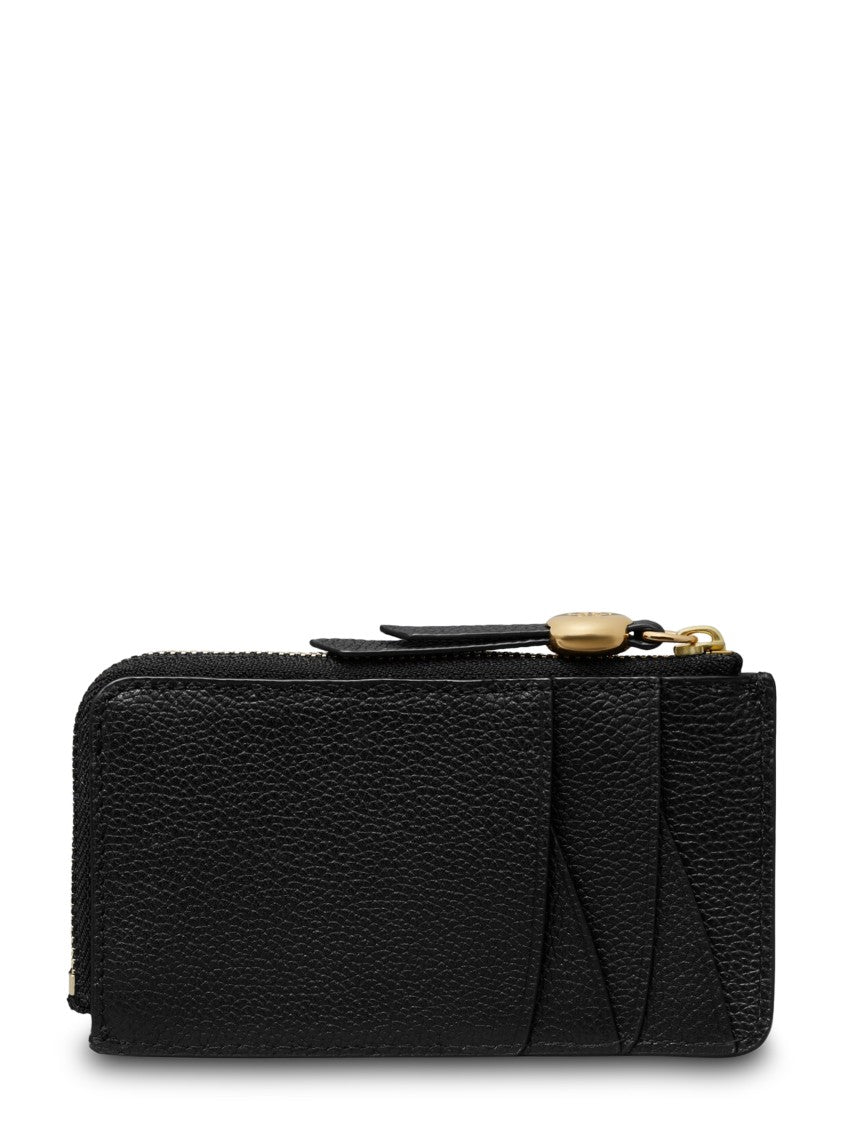 Tory Burch Romy Zip Card Case Gold Detail Leather Wallet