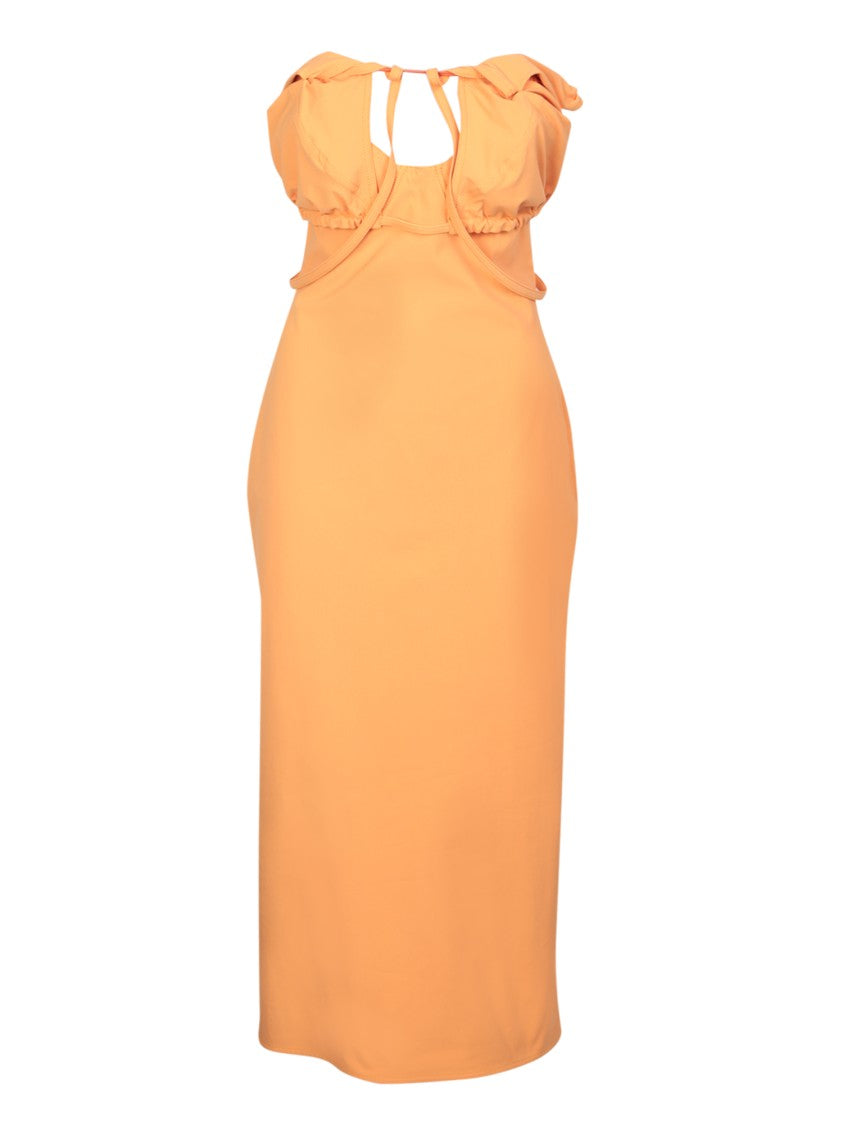 Jacquemus Ruched Strapless Orange Dress