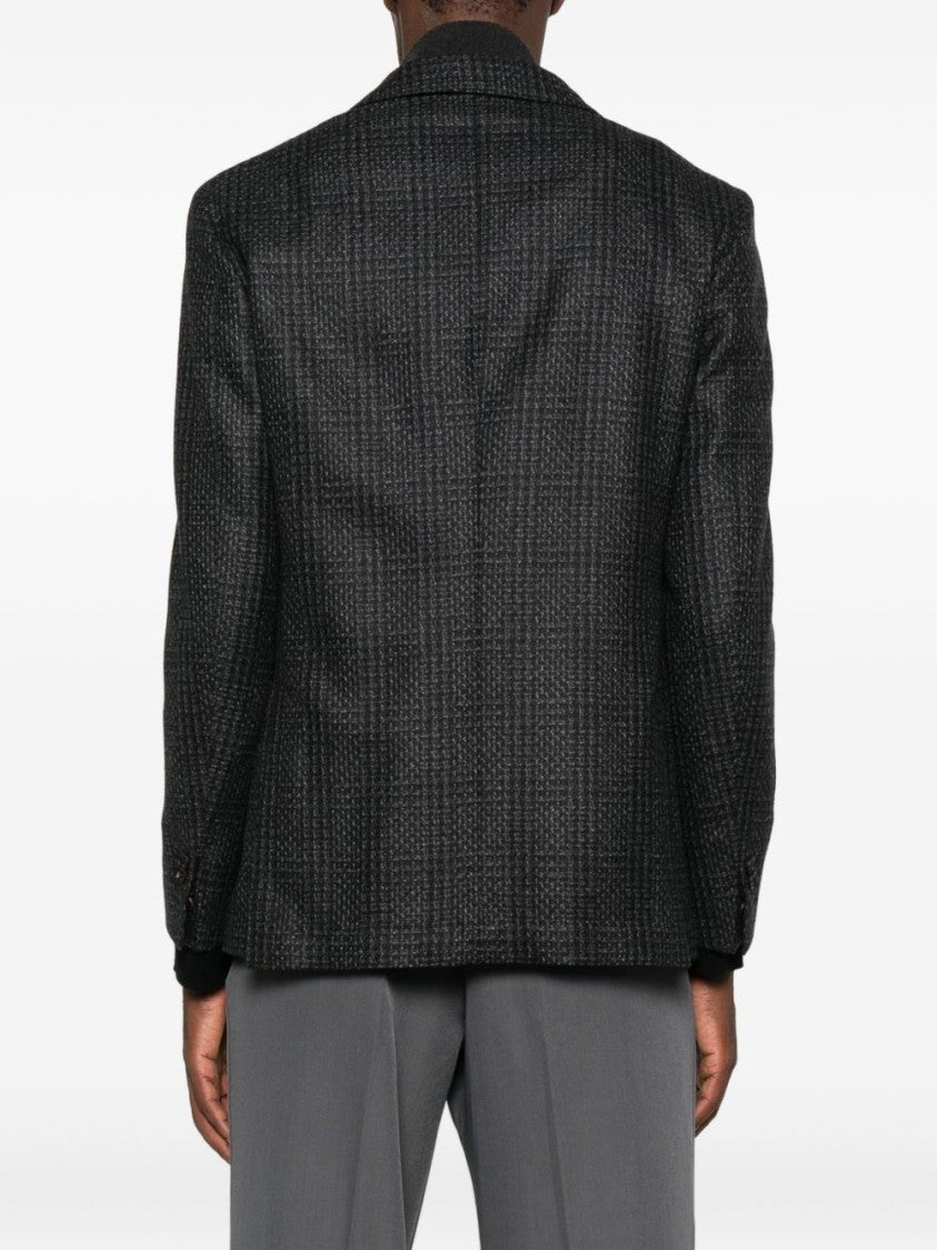 Corneliani Tailored Dark Grey Blazer With Subtle Checkered Pattern
