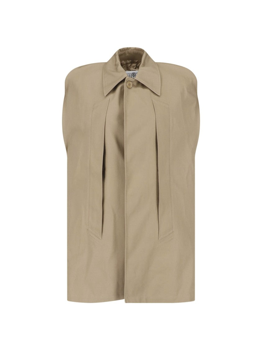 Mm6 By Maison Margiela Boxy Beige Jacket With Padded Shoulders