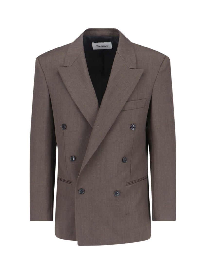 Tonywack Double-Breasted Brown Blazer With Wide Lapels