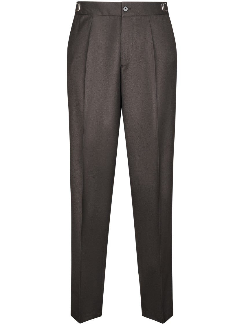 Cellar Door Tailored Brown Trousers With Adjustable Waistband And Refined Detailing