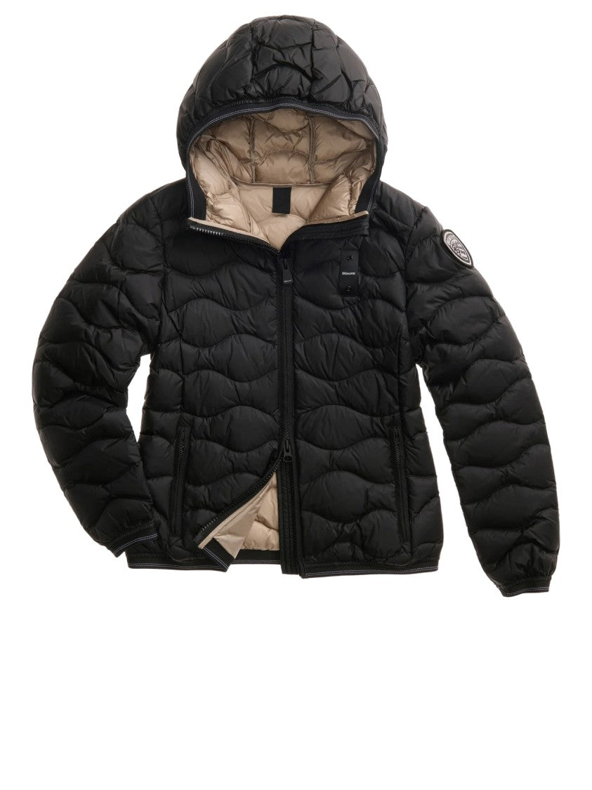 Blauer Black Wave Quilted Hooded Padded Jacket