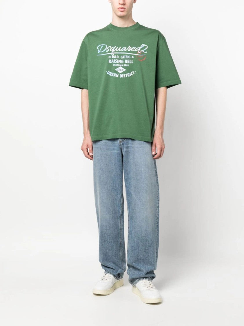Dsquared2 Logo-Print Green Cotton T-Shirt