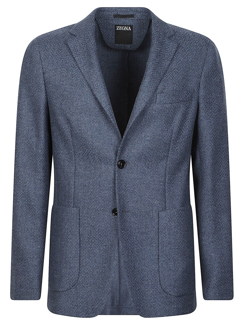 Zegna Lux Tailoring Herringbone Notch Lapel Wool-Blend Blazer