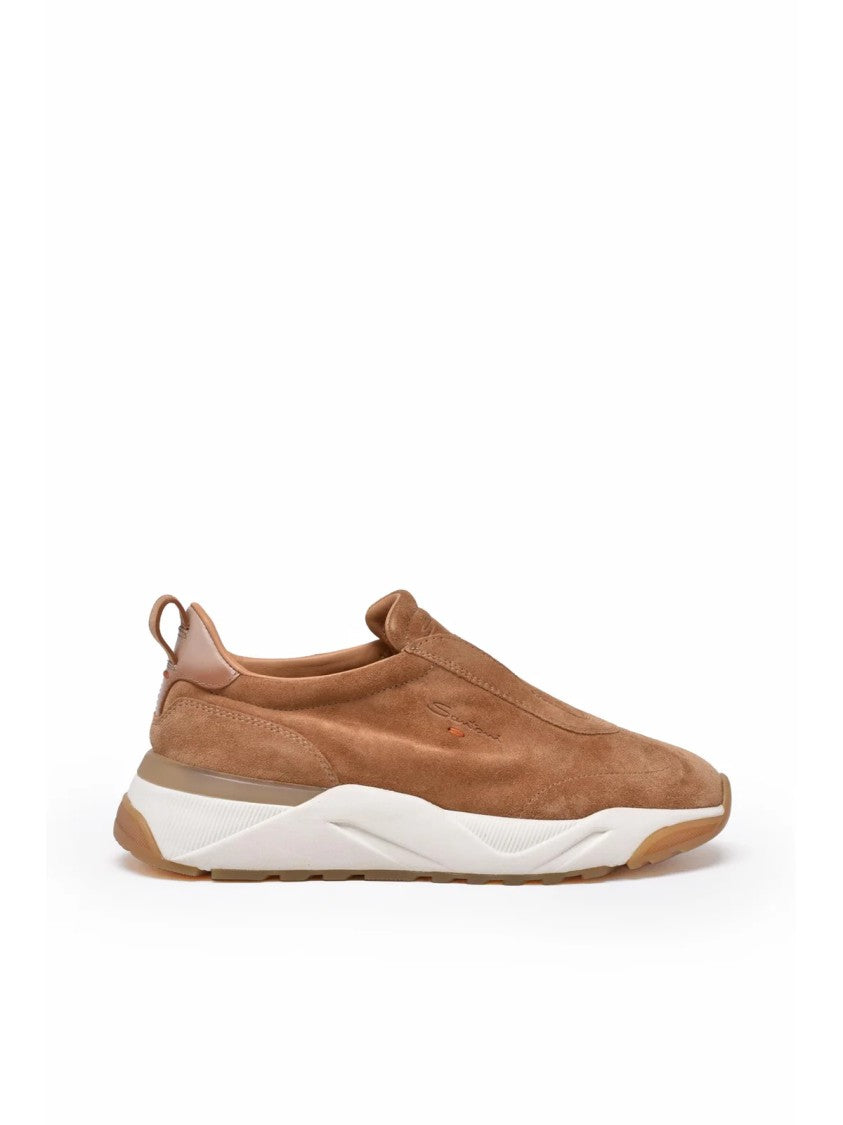 Santoni Beige Suede Slip-On Sneakers