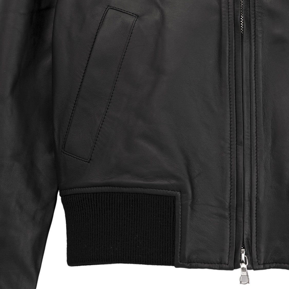 Officine Generale Boxy Black Leather Bomber Jacket